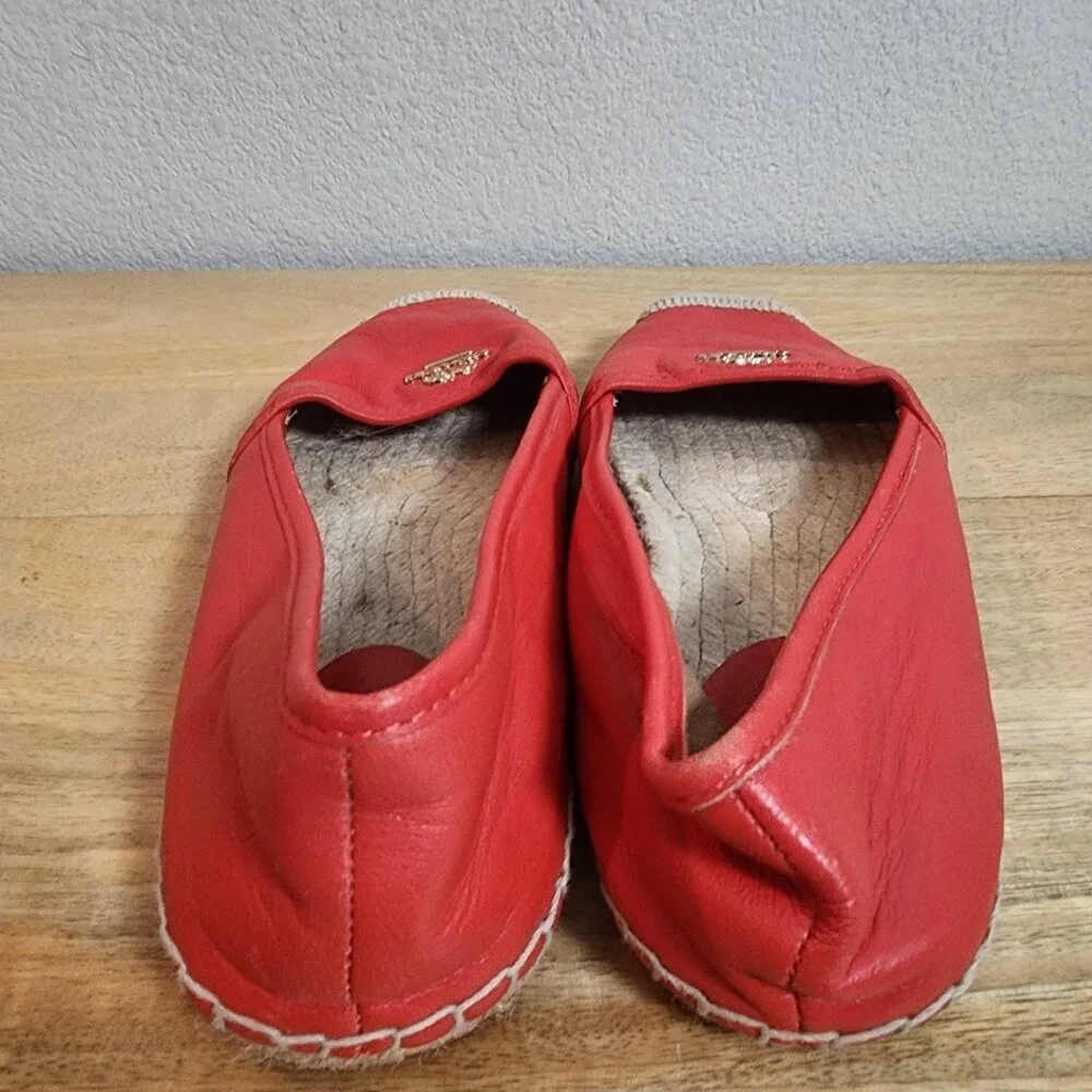 Coach Shoes Womens Size 7.5 Red Leather Espadrille Flats Logo Casual